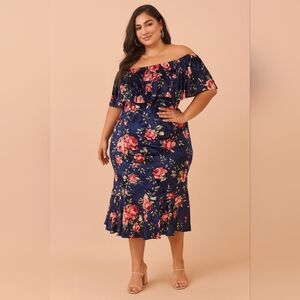 NWT Lularoe Cici Floral Crushed Velvet Off-the-Shoulder Ruffle Dress